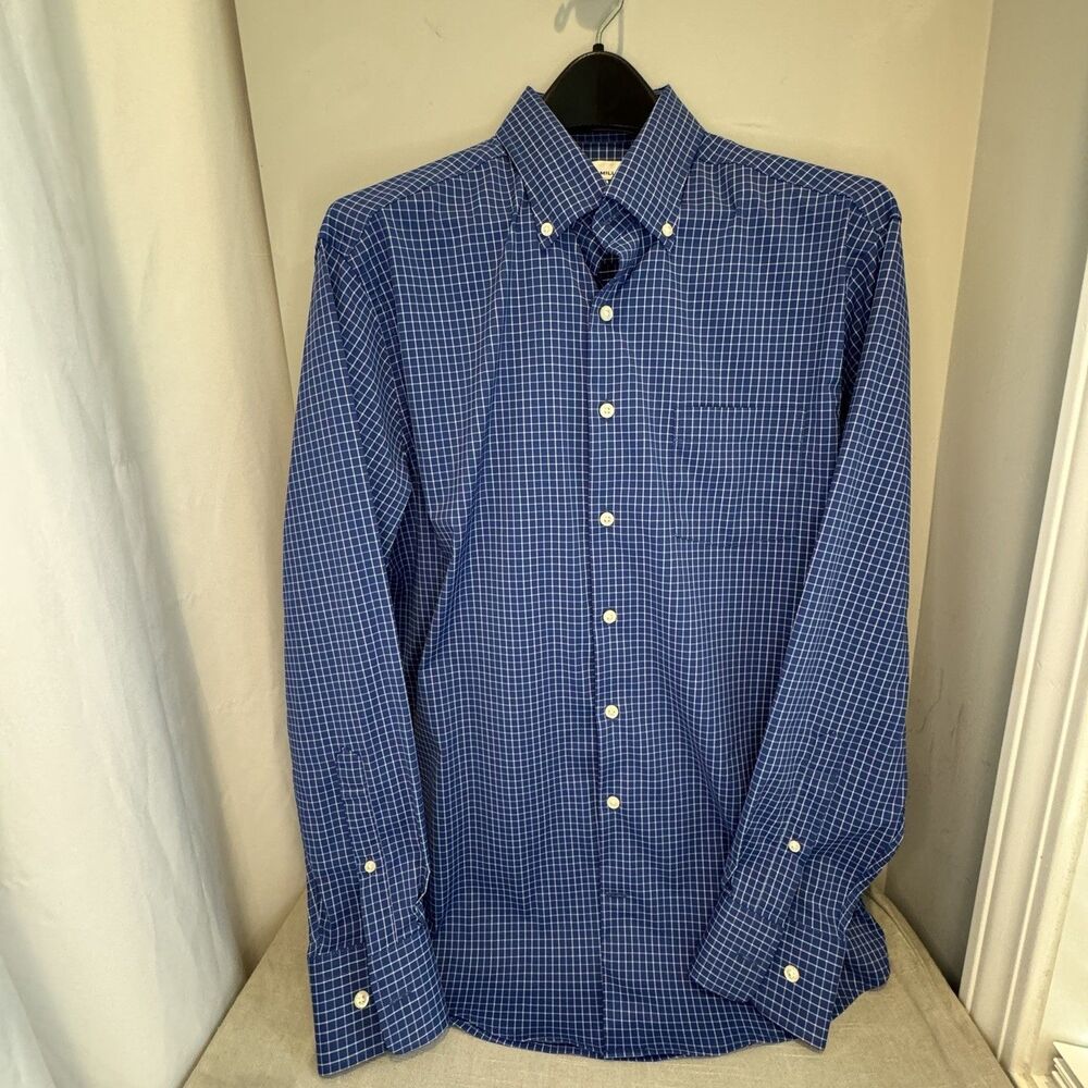 Peter Millar Shirt Men Large Blue Check Button Up Dress Performance Wicking SZ M